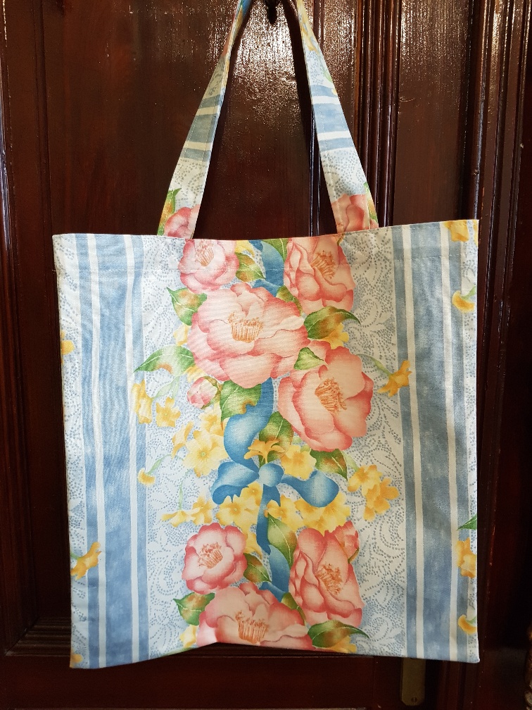 Látková taška s uchy "Květy v pruzích"