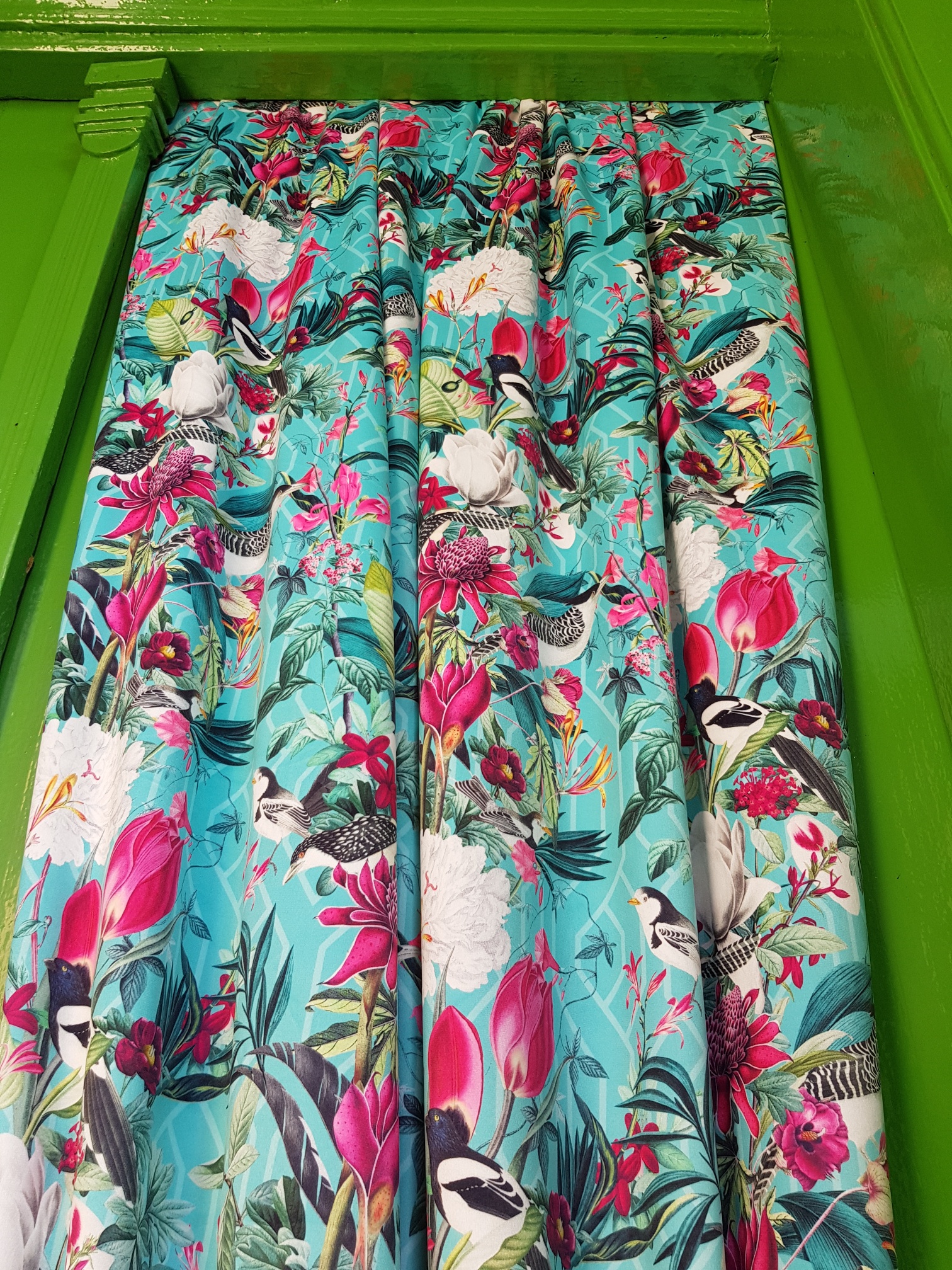 Ptáčci a květy v azurové modré